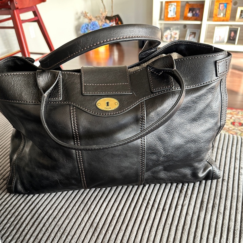 Fossil Vintage Reissu Black Leather Weekender - Picture 12 of 15